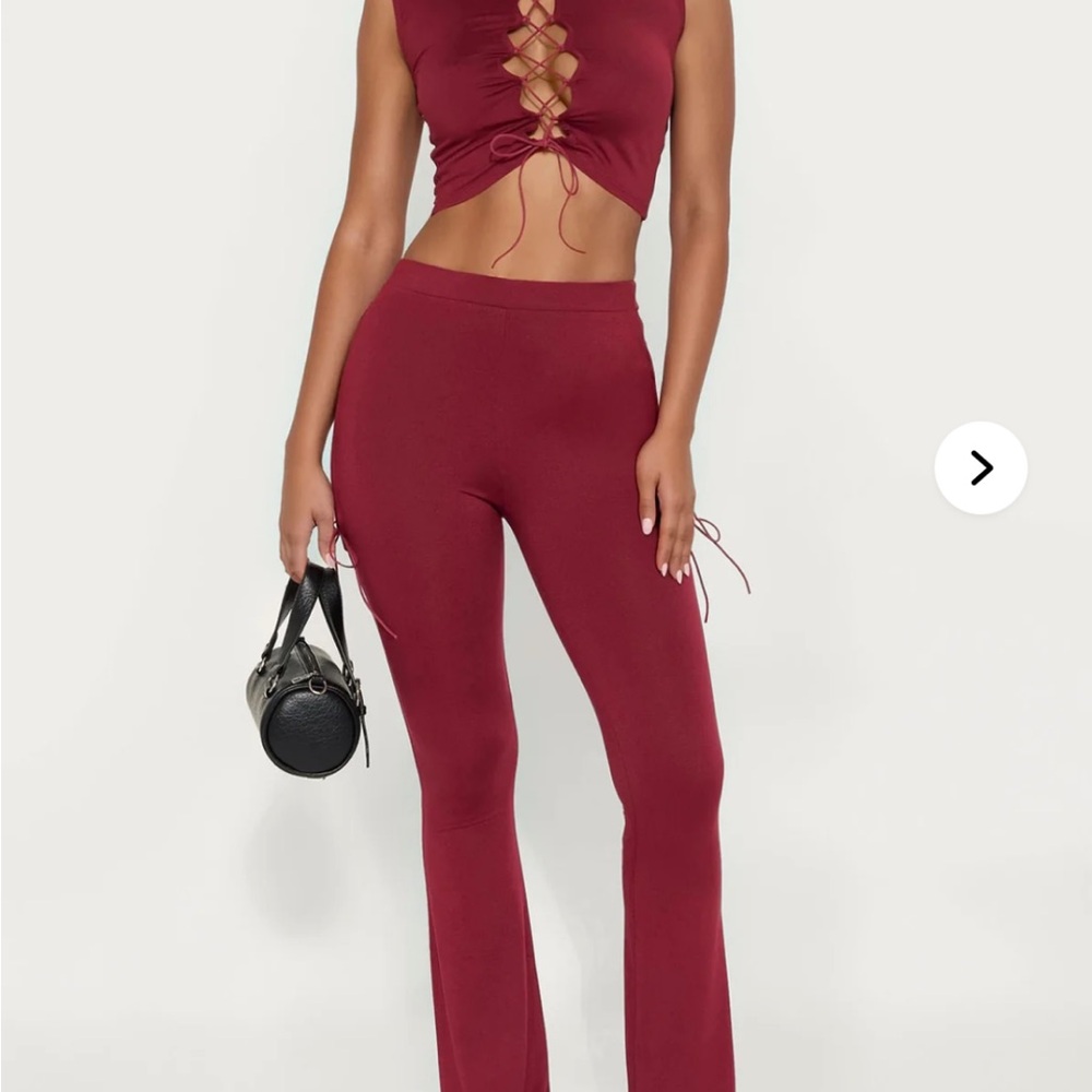 High-Rise Flare Pants in Burgundy